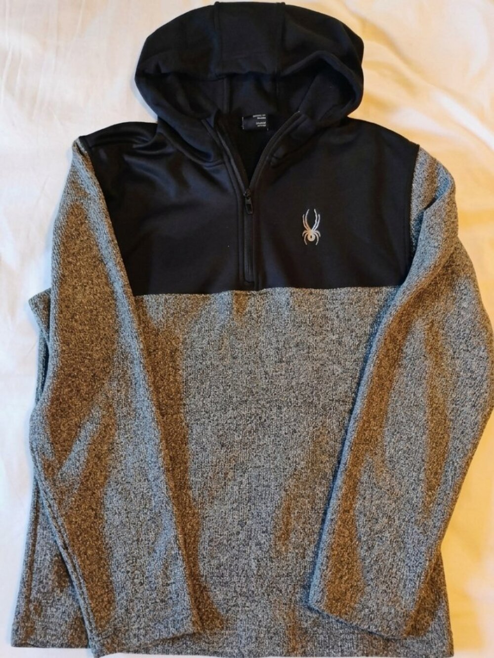Spyder Men's Racer 1/4 Zip Pullover Hoodie Colorblock Gray Black size L